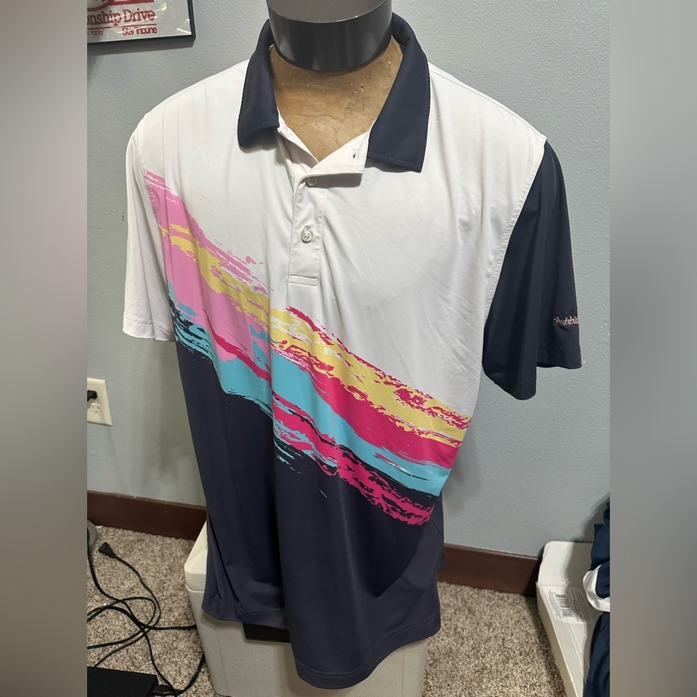 Chubbies Navy and White Polo with Vibrant Stripes